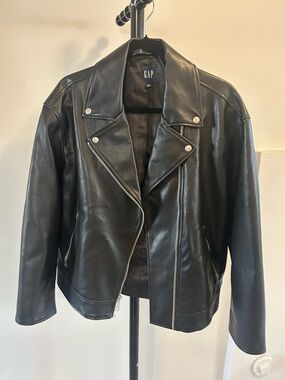 GAP Women’s Black Faux Leather Bomber-Style Moto Jacket Size L